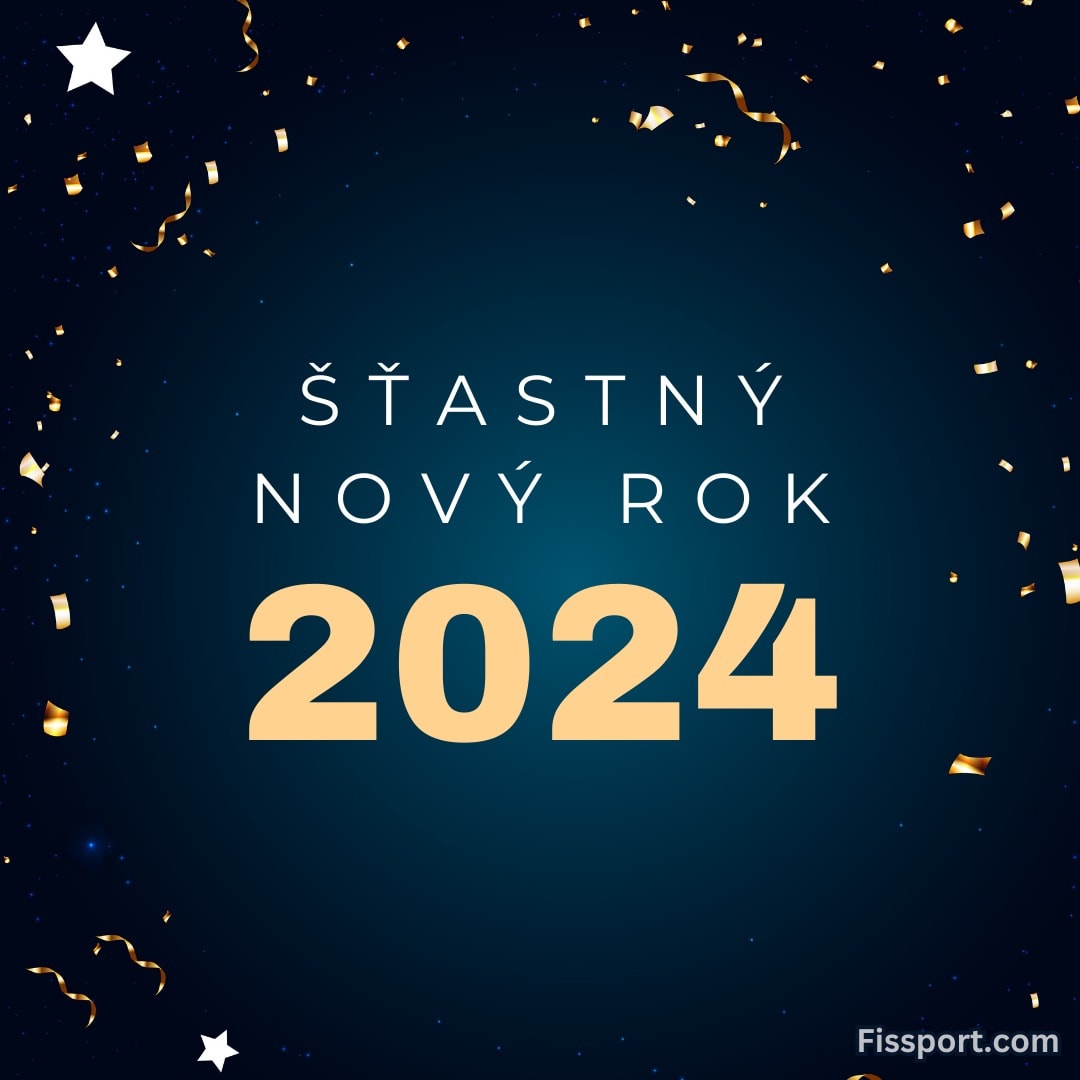 Slova šťastný nový rok 2024 na tmavě modrém pozadí