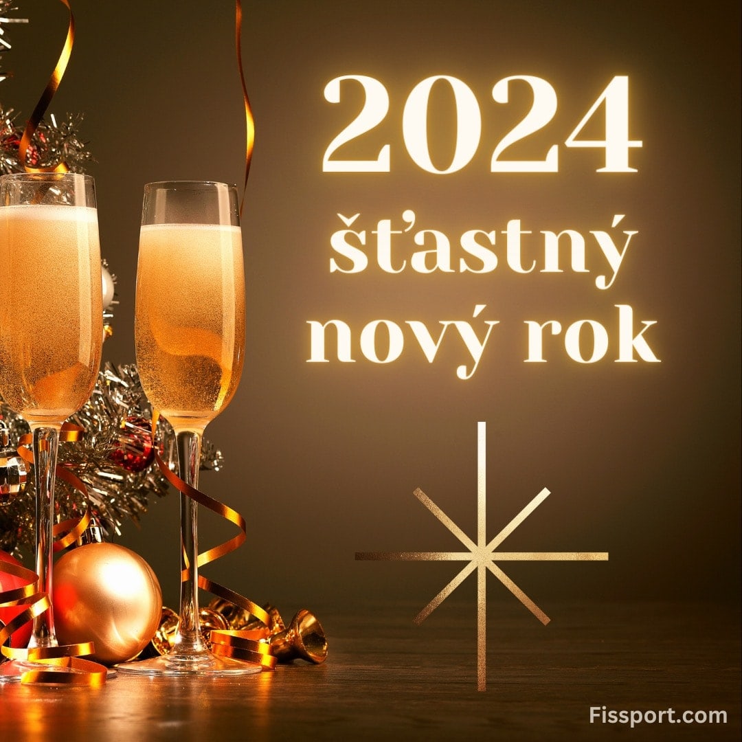 skleničky na šampaňské a party dekorace s textem: 2024, šťastný nový rok