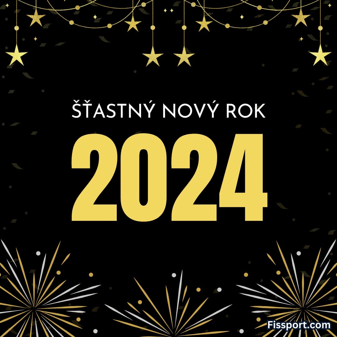 hvězdy a ohňostroje s textem: Šťastný nový rok 2024